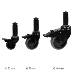 Swivel wheel black set - 100 mm with brake incl. Expander for tube 48.3 mm | Klemp