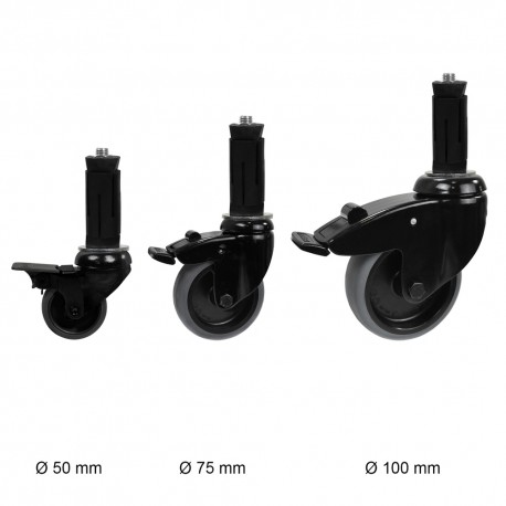 Roue pivotante avec frein 100 mm incl. extenseur 48,3 mm (Klemp) Roue pivotante avec frein 100 mm incl. extenseur 48,3 mm (Klemp)