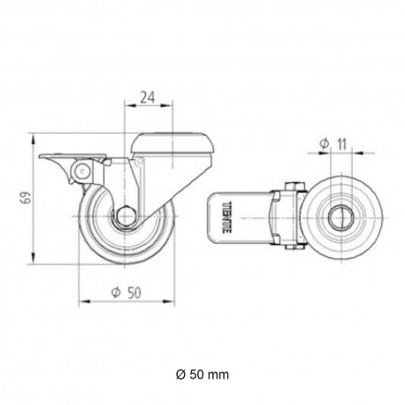 Roue pivotante avec frein 100 mm incl. extenseur 48,3 mm (Klemp) Roue pivotante avec frein 100 mm incl. extenseur 48,3 mm (Klemp)