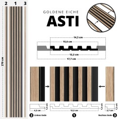 Wall panel - Asti - DZ - Golden oak Klemp 29-9X-ASTI-PS-DZ Premium wall panels
