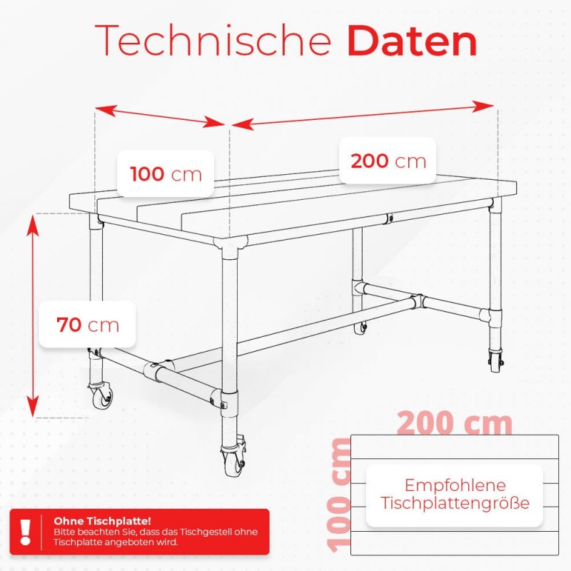 Telaio per tavolo Klemp Industrial con rotelle Graz, in tubi di