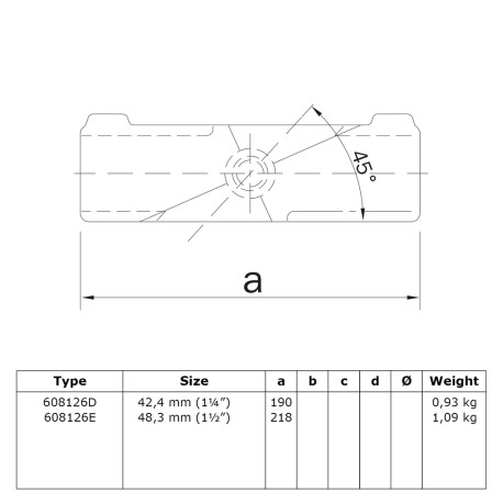 Angle Cross 0°- 45°Typ 126D, 42,4 mm, Galvanized (Klemp) Angle Cross 0°- 45°Typ 126D, 42,4 mm, Galvanized (Klemp)