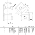 Trójnik kątowy jednognizadowy 45° Typ 3D, 42,4 mm, Ocynk (Klemp)