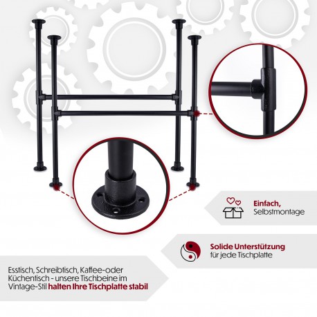 KLEMP Tischbeine Industrial Metall Schwarz Tischgestell industrieller